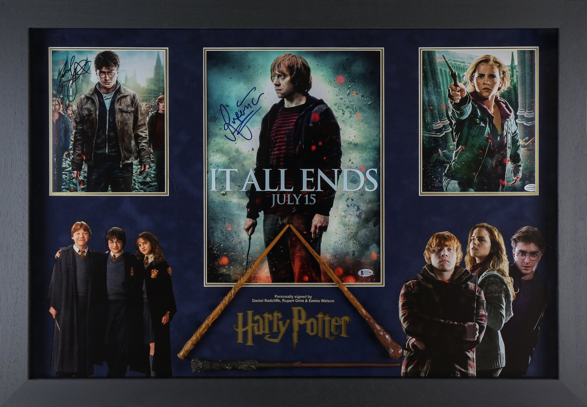 Harry Potter Golden Trio Signed Framed Display with Wands - Memorabilia Framers Shop